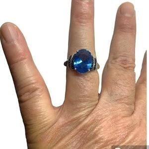 Blue Gemstone sterling silver cocktail ring